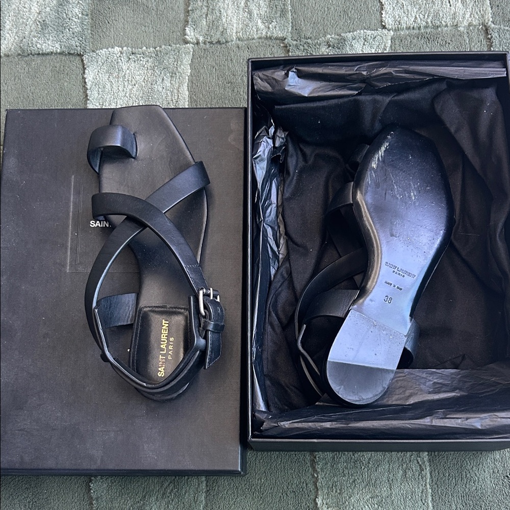 Saint Laurent Black Leather Sandals